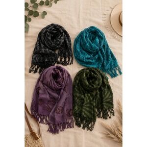 Boho Fringe Scarf Lot Pashmina Wrap Turquoise Shawl Festival Cottagecore Set